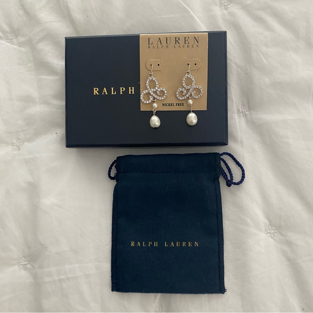 Ralph Lauren Silver Crystal Pearl Earrings - Picture 2 of 4
